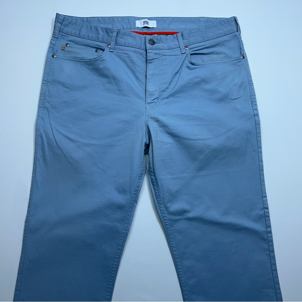 Spoke 5 Pocket Pants Mens 37x30 Powder Blue FIVES Build B Chino Button Fly